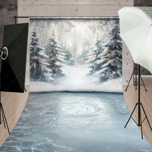 Lofaris Frozen Winter Lake Sweep Backdrop Snowy Forest Bokeh Lights Ice Floor Photo Background