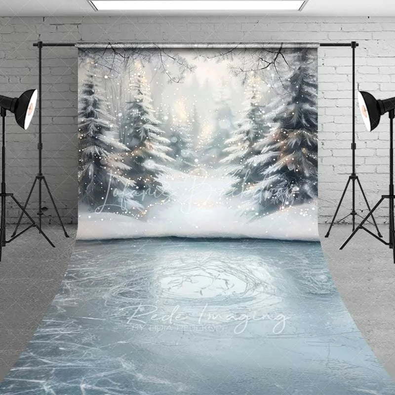 Lofaris Frozen Winter Lake Sweep Backdrop Snowy Forest Bokeh Lights Ice Floor Photo Background