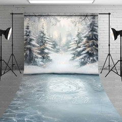 Lofaris Frozen Winter Lake Sweep Backdrop Snowy Forest Bokeh Lights Ice Floor Photo Background