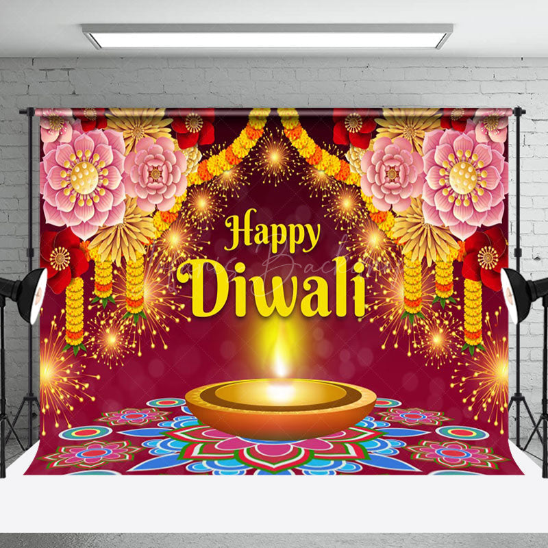 Lofaris Fuchsia Mandala Elephant Oil Lamp Diwali Backdrop