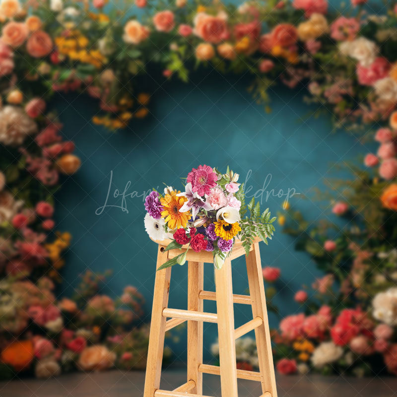 Lofaris Full Of Flowers Navy Blue Wall Photography Backdrop
