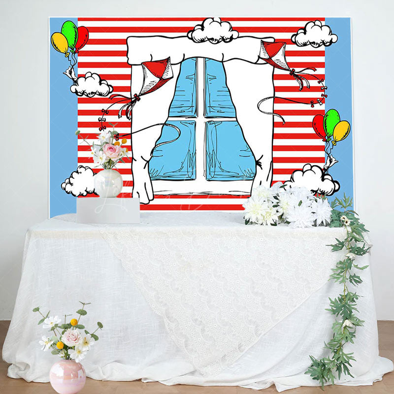 Lofaris Funny Blue Red Stripe Window Kite Birthday Backdrop