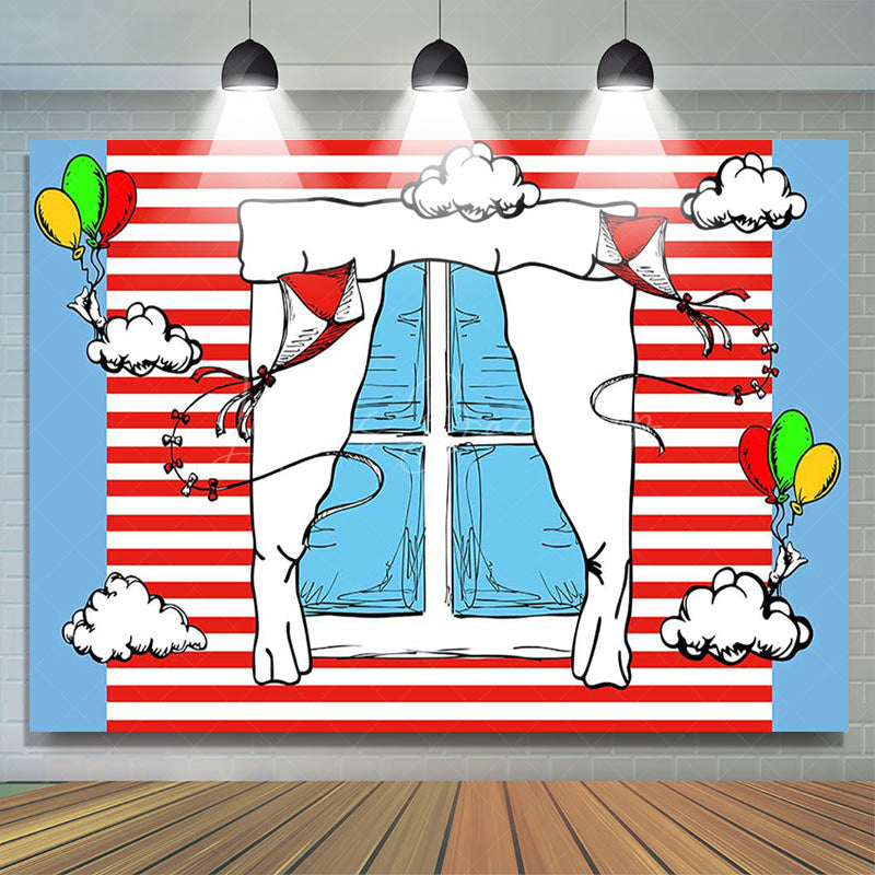 Lofaris Funny Blue Red Stripe Window Kite Birthday Backdrop