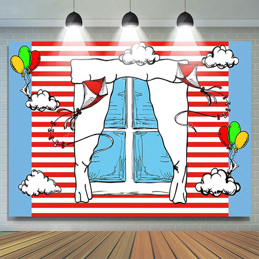 Lofaris Funny Blue Red Stripe Window Kite Birthday Backdrop