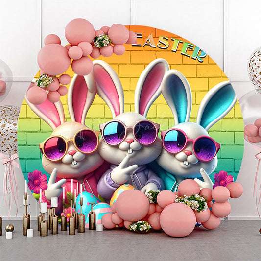 Lofaris Funny Bunny Colorful Brick Wall Round Easter Backdrop