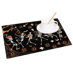 Lofaris Funny Dancing Skeleton and Jack-O’-Lantern Set of 4 Placemats for Spooky Fun Halloween Decor