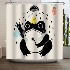 Lofaris Funny Frog Bathing Shower Curtain Cute Rubber Duck Loofah Toothbrush Kids Fun Cartoon Bathroom Decor