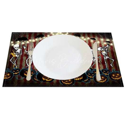 Lofaris Funny Halloween Set of 4 Placemats with Dancing Skeleton Mouse and Spiderweb for Kids Party Decor