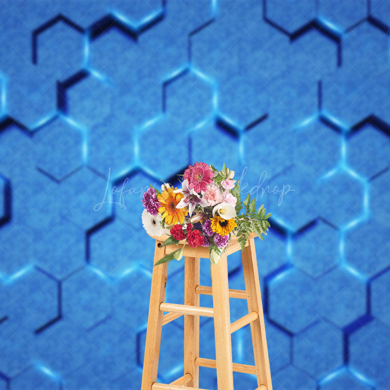 Lofaris Futuristic Blue Hexagonal Wall Science Fiction Backdrop