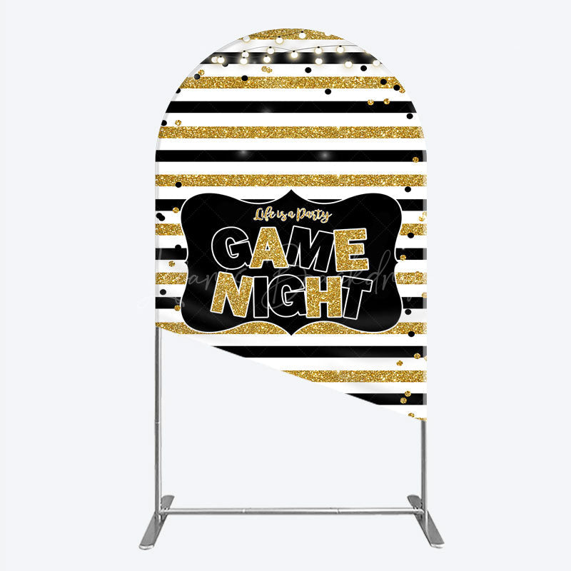 Lofaris Game Night Party Arch Backdrop in Black and Gold Glitter Life is a Theme Adult Birthday Photo Booth Decor