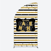 Lofaris Game Night Party Half Moon Arch Backdrop in Black and Gold Glitter Life is a Theme Adult Birthday Photo Booth Decor