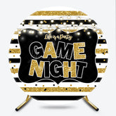 Lofaris Game Night Party Round Backdrop Black and Gold Glitter with String Lights Fun Family or Friends Get Together