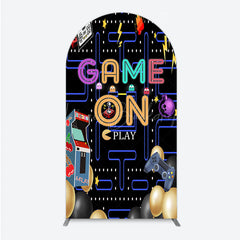 Lofaris Game On Retro Arcade Arch Backdrop for Birthday 80s Video Inspired Theme Pixel Party Photo Booth Decor