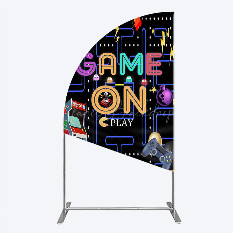 Lofaris Game On Retro Arcade Half Moon Arch Backdrop for Birthday 80s Video Inspired Theme Pixel Party Photo Booth Decor