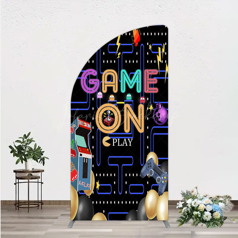Lofaris Game On Retro Arcade Half Moon Arch Backdrop for Birthday 80s Video Inspired Theme Pixel Party Photo Booth Decor