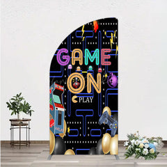 Lofaris Game On Retro Arcade Half Moon Arch Backdrop for Birthday 80s Video Inspired Theme Pixel Party Photo Booth Decor
