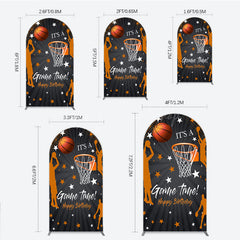 Lofaris Game Time Happy Birthday Arch Backdrop Basketball and Hoop Sports Theme Slam Dunk Star Player Party Photo Prop