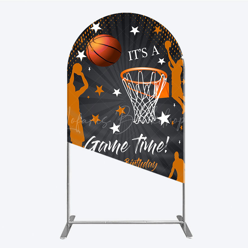 Lofaris Game Time Happy Birthday Arch Backdrop Basketball and Hoop Sports Theme Slam Dunk Star Player Party Photo Prop