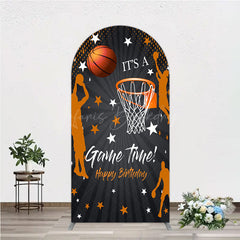 Lofaris Game Time Happy Birthday Arch Backdrop Basketball and Hoop Sports Theme Slam Dunk Star Player Party Photo Prop