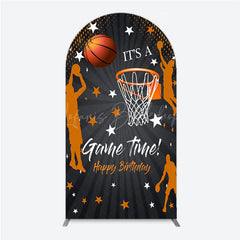 Lofaris Game Time Happy Birthday Arch Backdrop Basketball and Hoop Sports Theme Slam Dunk Star Player Party Photo Prop