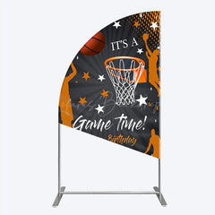 Lofaris Game Time Happy Birthday Half Moon Arch Backdrop Basketball and Hoop Sports Theme Slam Dunk Star Player Party Photo Prop