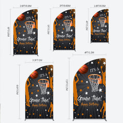 Lofaris Game Time Happy Birthday Half Moon Arch Backdrop Basketball and Hoop Sports Theme Slam Dunk Star Player Party Photo Prop