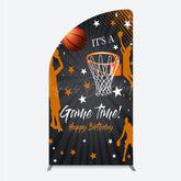 Lofaris Game Time Happy Birthday Half Moon Arch Backdrop Basketball and Hoop Sports Theme Slam Dunk Star Player Party Photo Prop