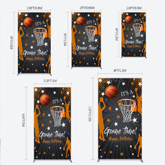 Lofaris Game Time Happy Birthday Rectangle Backdrop Basketball and Hoop Sports Theme Slam Dunk Star Player Party Photo Prop