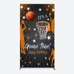 Lofaris Game Time Happy Birthday Rectangle Backdrop Basketball and Hoop Sports Theme Slam Dunk Star Player Party Photo Prop