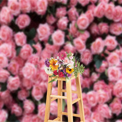 Lofaris Garden Green Leaves Pink Flowers Photo Booth Backdrop