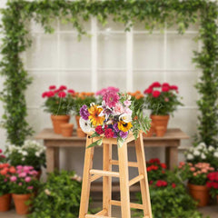 Lofaris Garden Greenhouse Potting Station Backdrop Potted Geraniums and Ivy Spring Floral Photography Background Prop