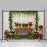 Lofaris Garden Greenhouse Potting Station Backdrop Potted Geraniums and Ivy Spring Floral Photography Background Prop