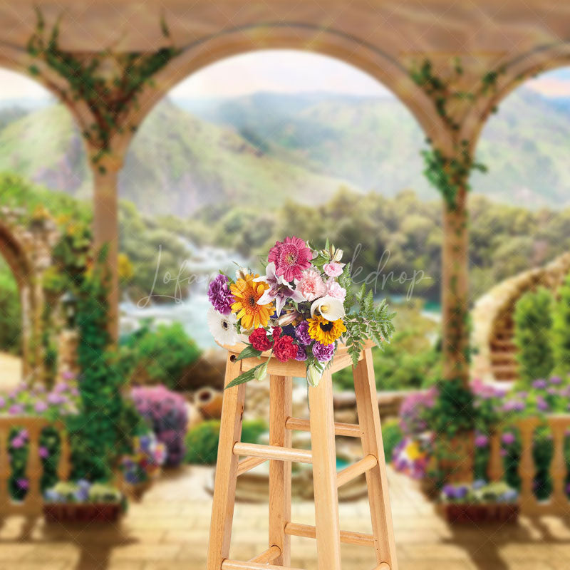 Lofaris Garden Manor Floral Mountain Photography Backdrop