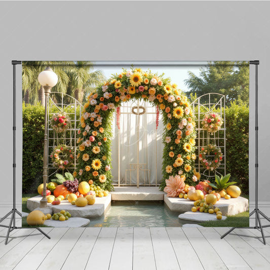 Lofaris Garland Arch Green Door Fruit Photo Backdrop