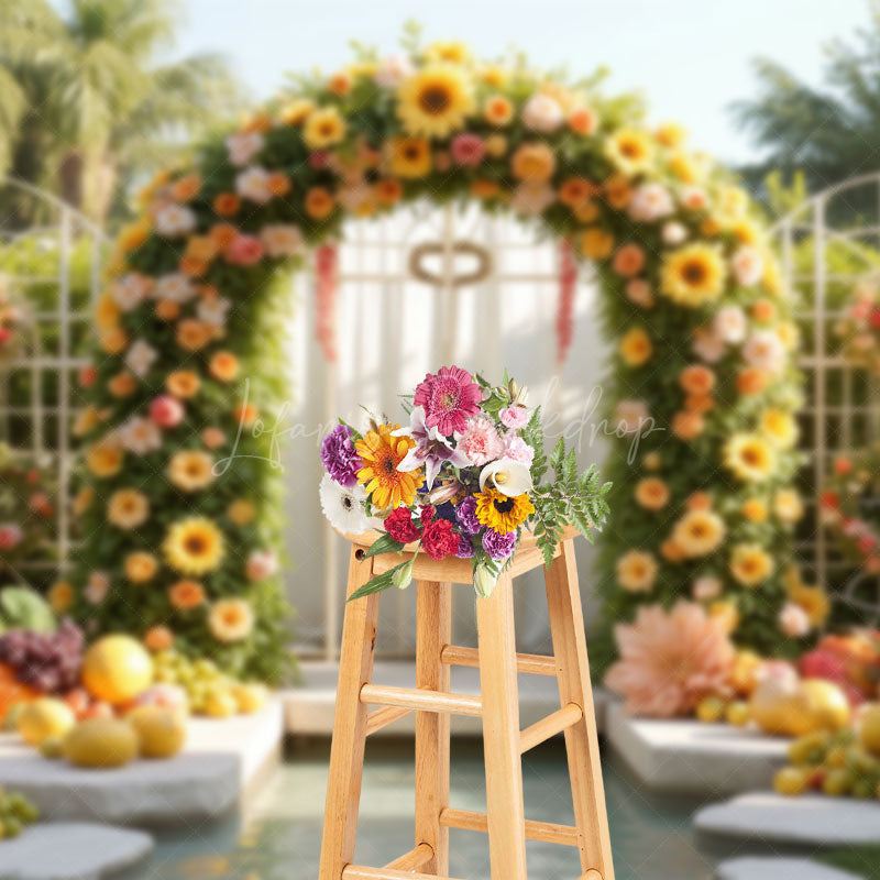 Lofaris Garland Arch Green Door Fruit Photo Backdrop