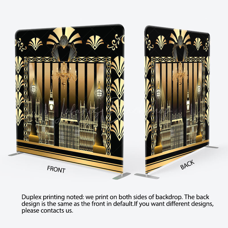 Lofaris Gatsby Black Gold Buildings Square Tension Backdrop