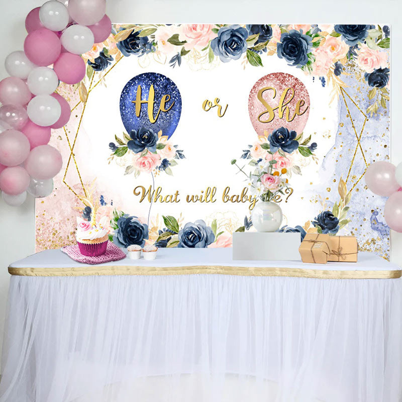 Lofaris Gender Reveal Balloon Soft Pastel Flowers Backdrop