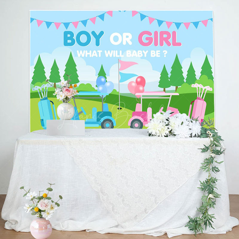 Lofaris Gender Reveal Golf Course Scene Blue Pink Backdrop