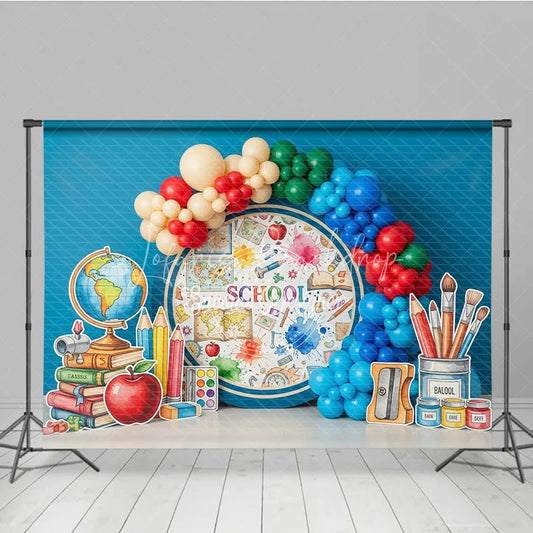 Lofaris Geography World Map Back To School Backdrop Paint Splatter Globe Primary Colors Background Study Photography Prop