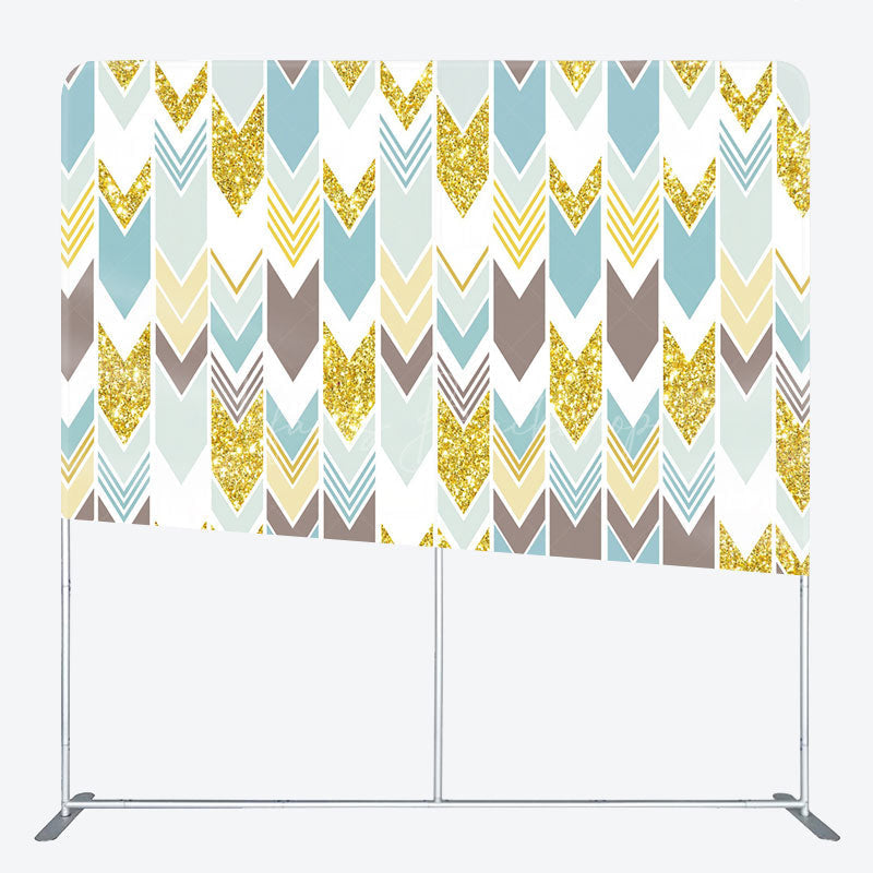 Lofaris Geometric Arrow Gold Glitter Double-Sided Tension Fabric Backdrop for Boho Birthday Party Photo Booth Decor