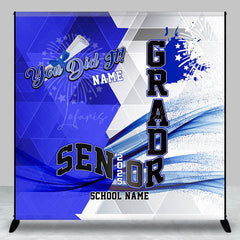 Lofaris Geometric Blue White Senior 2025 Custom Grad Backdrop
