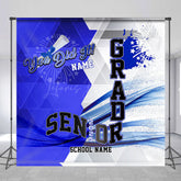 Lofaris Geometric Blue White Senior 2025 Custom Grad Backdrop