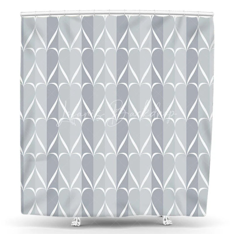 Lofaris Geometric Heart Pattern Shower Curtain Abstract Light Blue Grey Design Modern Minimalist Bathroom Decor