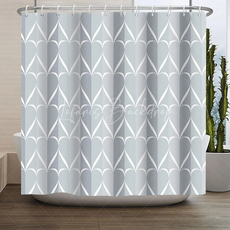 Lofaris Geometric Heart Pattern Shower Curtain Abstract Light Blue Grey Design Modern Minimalist Bathroom Decor