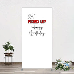 Lofaris Get Fired Up Red White Birthday Rectangle Backdrop