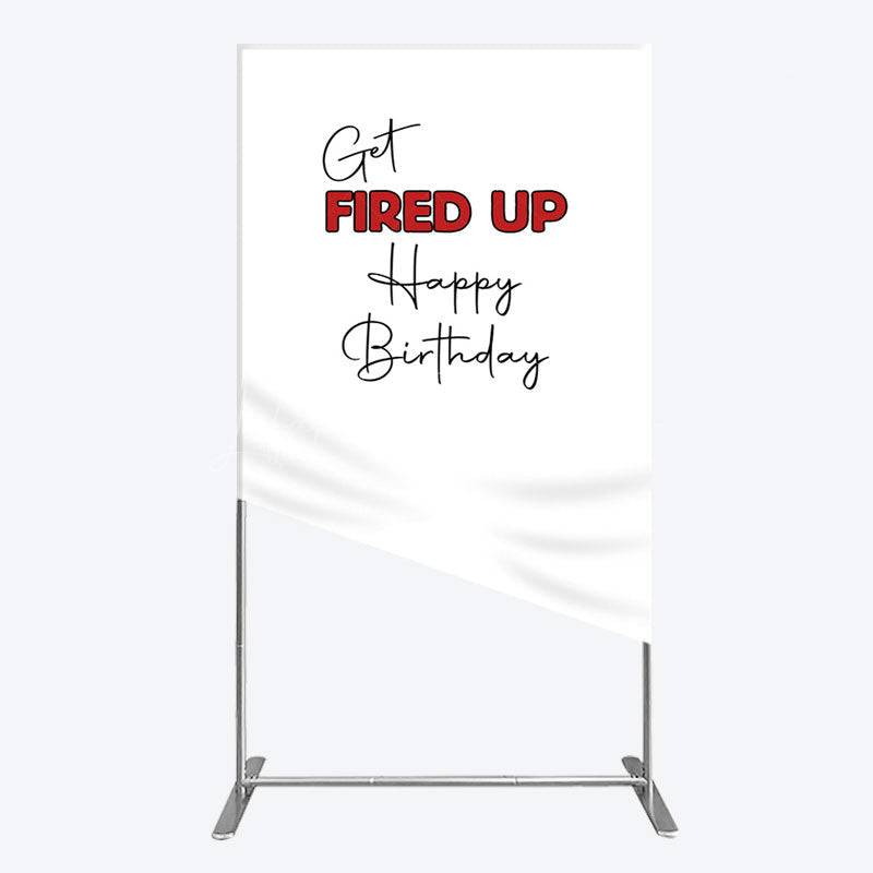 Lofaris Get Fired Up Red White Birthday Rectangle Backdrop