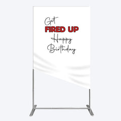 Lofaris Get Fired Up Red White Birthday Rectangle Backdrop