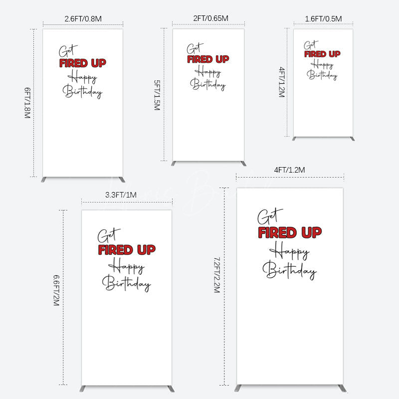 Lofaris Get Fired Up Red White Birthday Rectangle Backdrop
