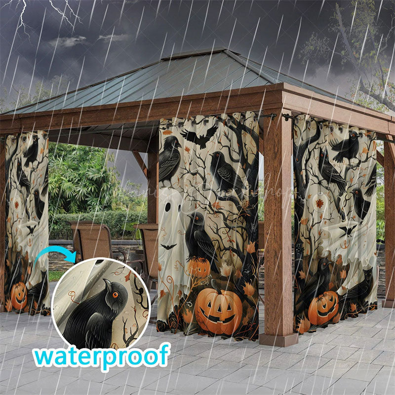 Lofaris Ghost Bird Bats Waterproof Printed Outdoor Curtains