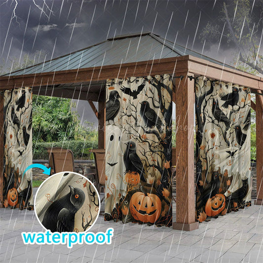 Lofaris Ghost Bird Bats Waterproof Printed Outdoor Curtains